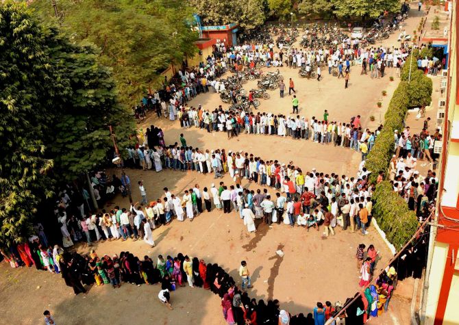 People exchange notes